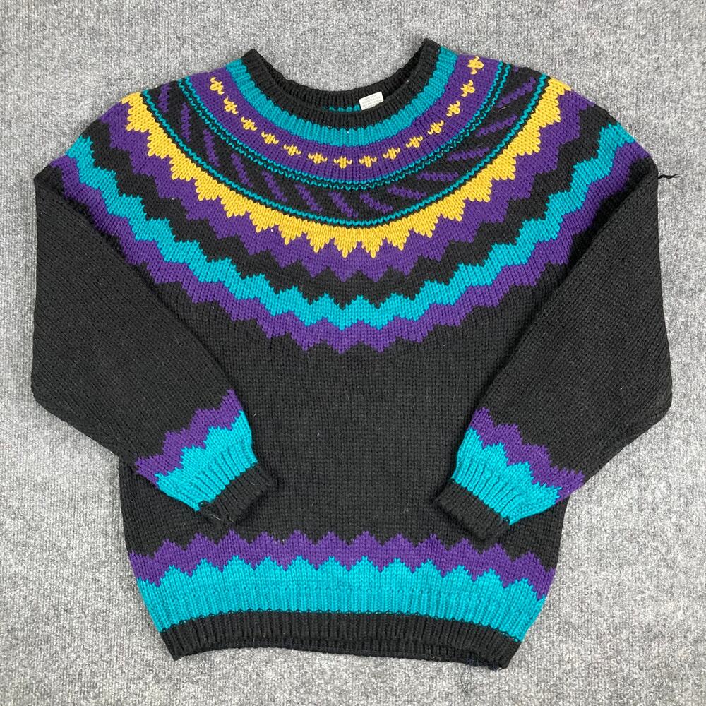 Forenza Sweater Womens Size M‎ Black Multicolor Retro Knit Pullover Wool Blend